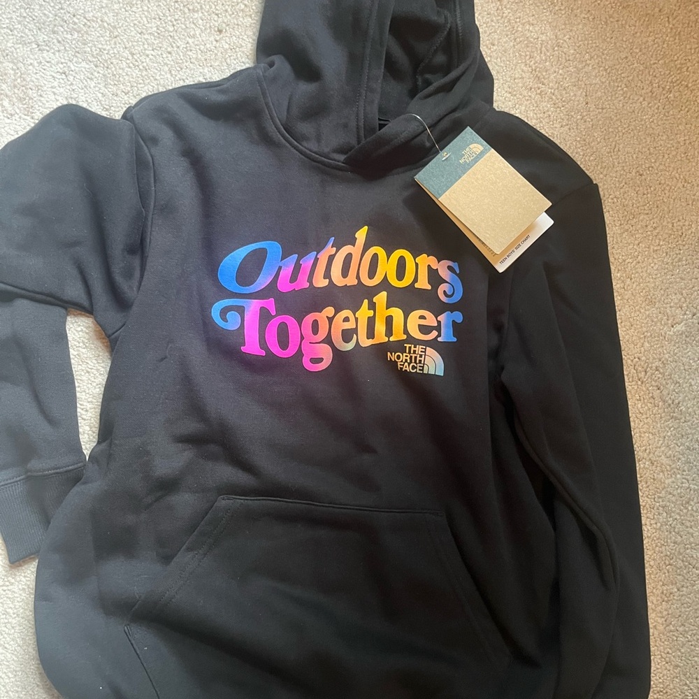 The North Face Black Hoodie with Multicolor 'Outdoors Together' Graphic